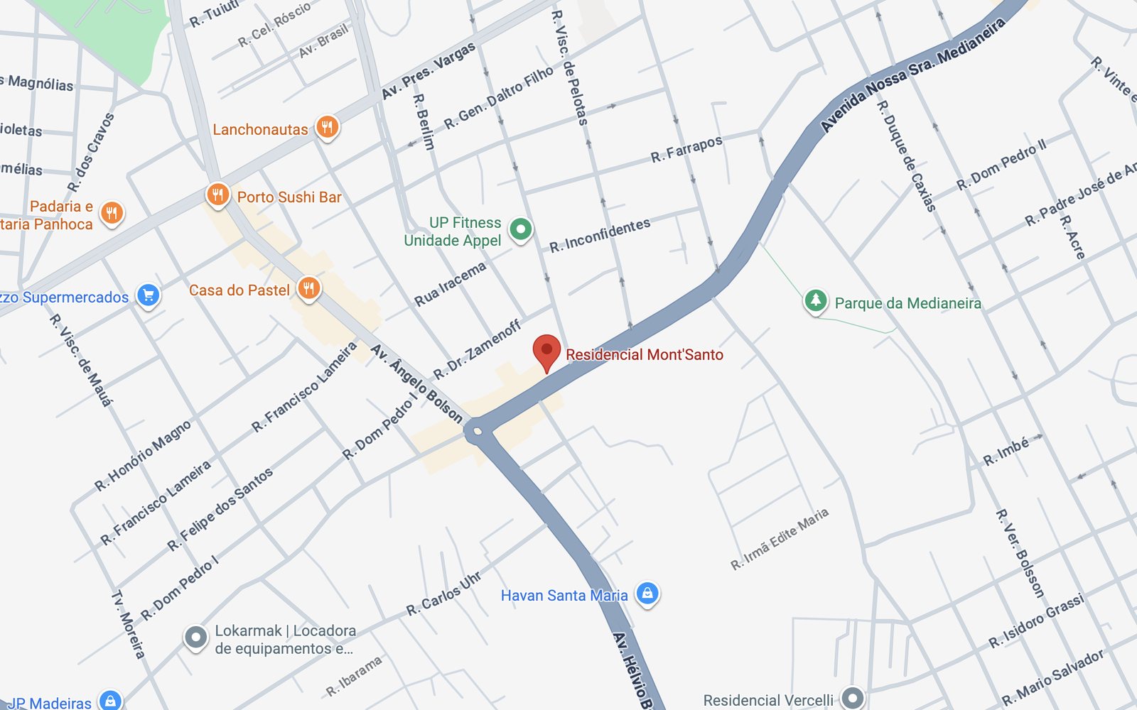 Mapa: Residencial Mont'Santo na Av. Nossa Senhora da Medianeira, Santa Maria/RS