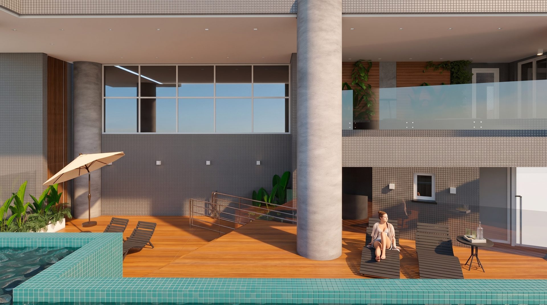 Piscina com deck